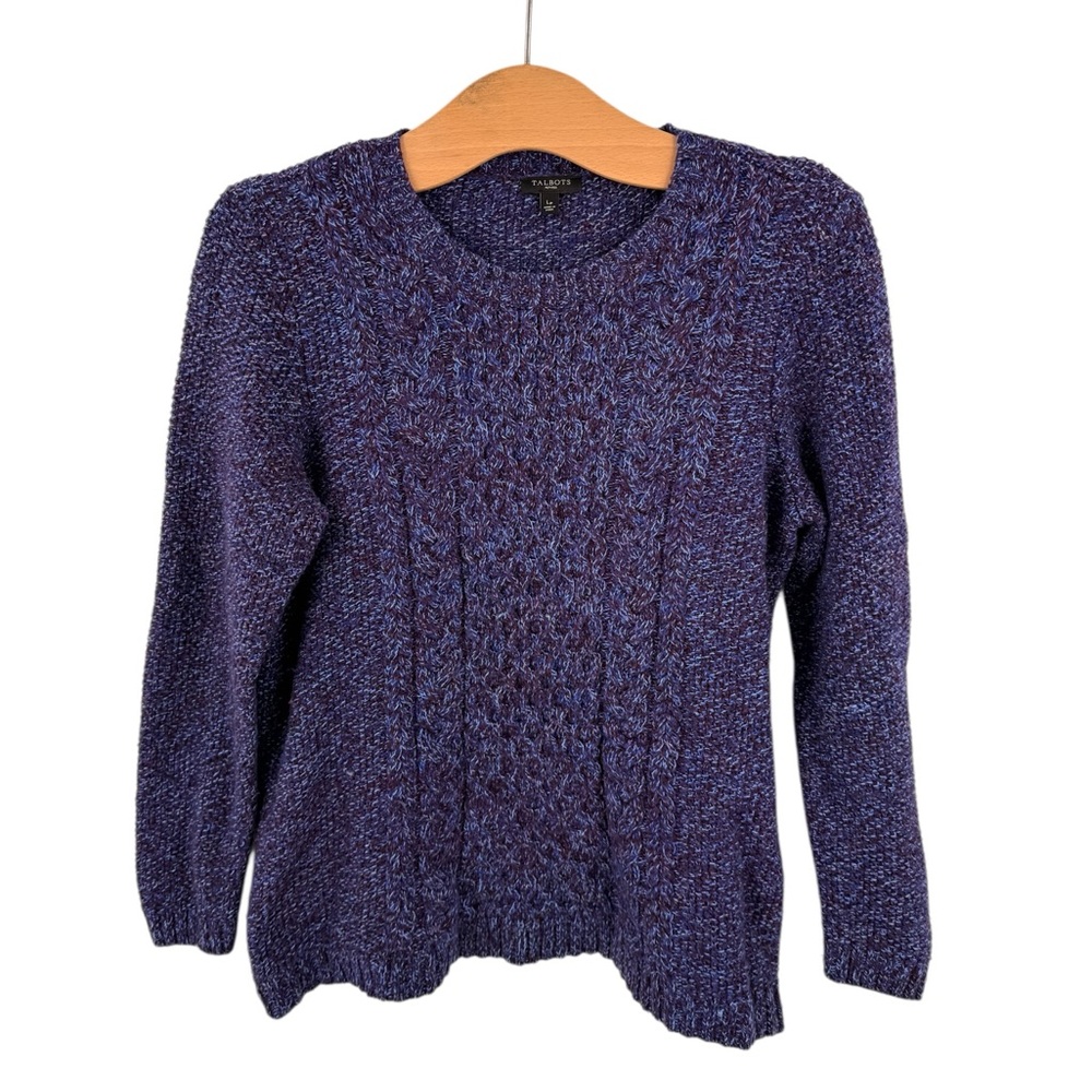 Talbots Womens PL Merino Wool Blend Cable Knit Sweater Purple Side Zips